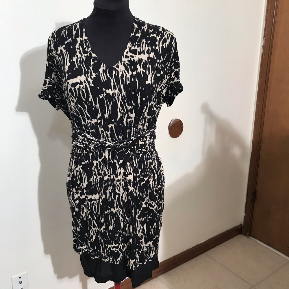 Kenneth Cole jersey wrap dress black khaki size M